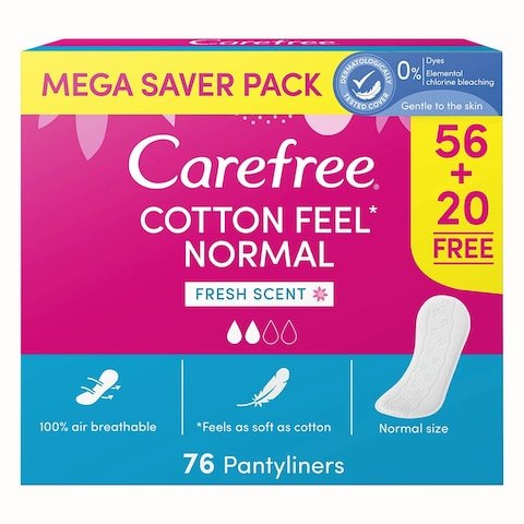 Carefree Cotton Feel Fresh Scent Pantyliner 56 Count + 20 Count Free