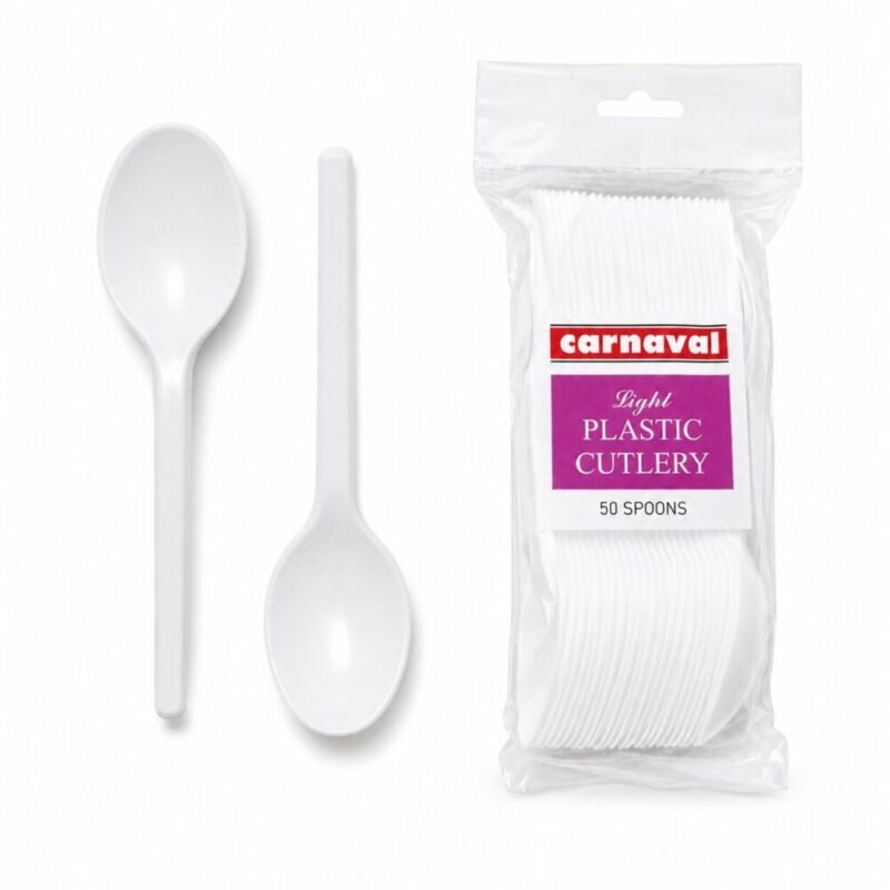 "Carnaval" Plastic Spoons 16 cm 50 pcs - ملاعق بلاستيك أبيض