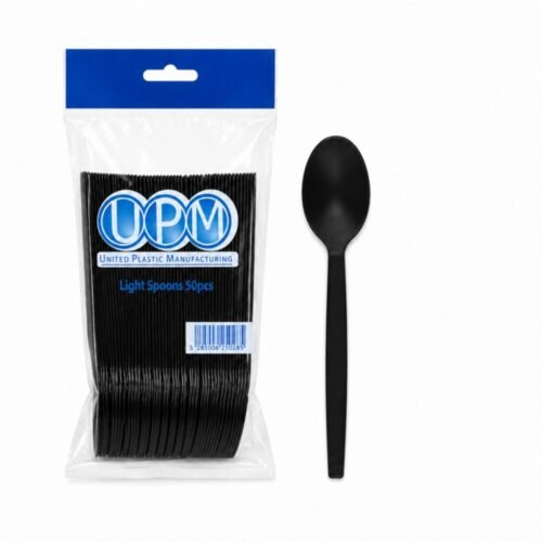 "UPM" Light Spoon 16 cm 50 pcs - ملاعق بلاستيك أسود