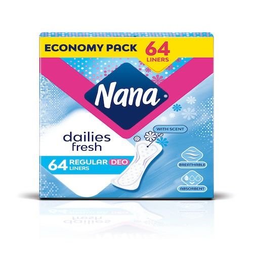 Nana 64 Daily Fresh Regular Unscented – 64 Liners Economy Pack