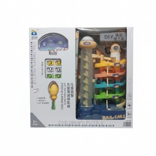 Children’s Puzzle Slide Parking Lot & Spiral Rail-Cars Track Set