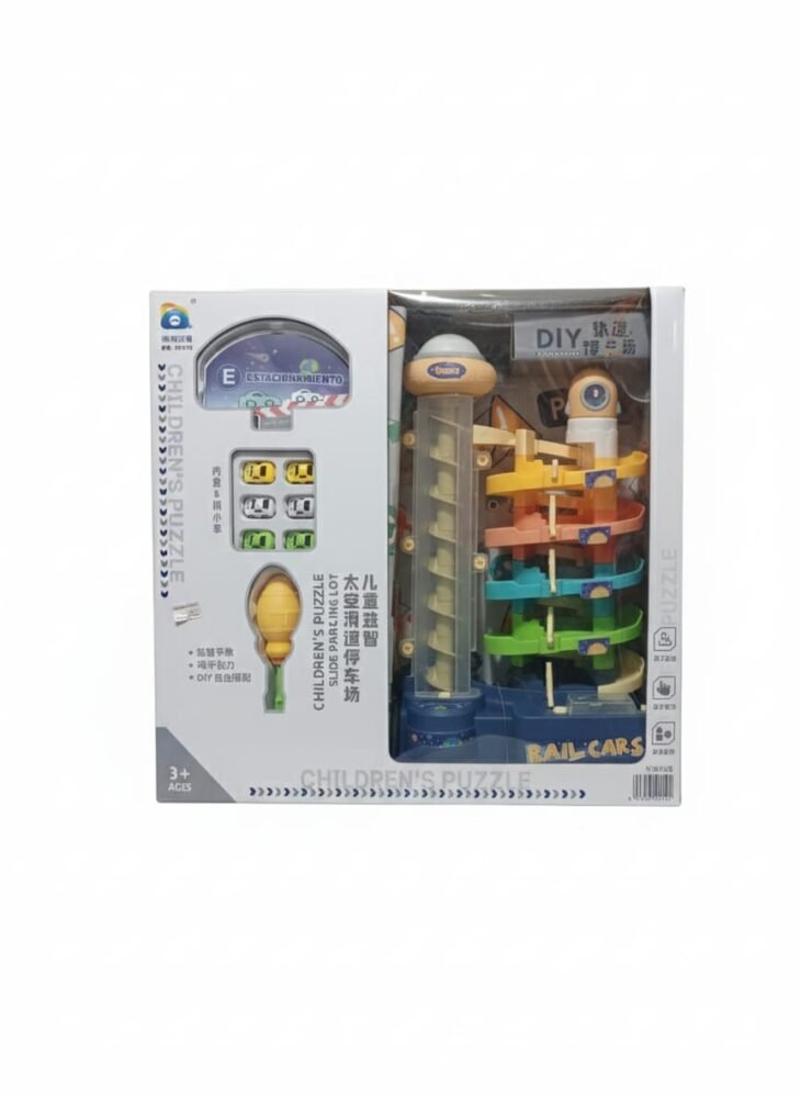 Children’s Puzzle Slide Parking Lot & Spiral Rail-Cars Track Set