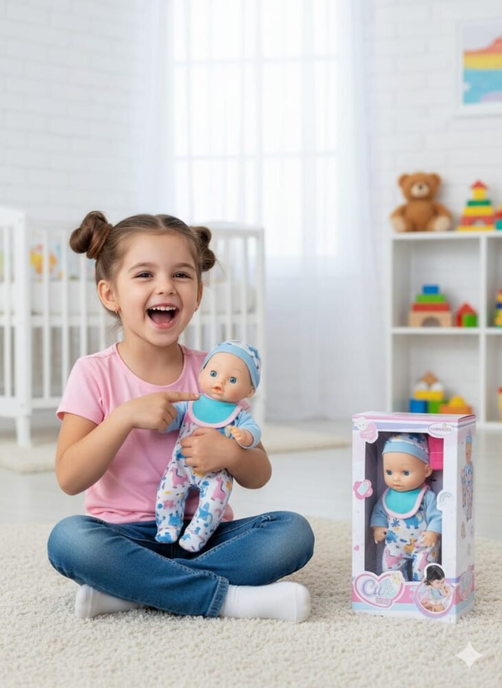 LUNABEBE Cute Baby Doll in Playful Blue Jumpsuit