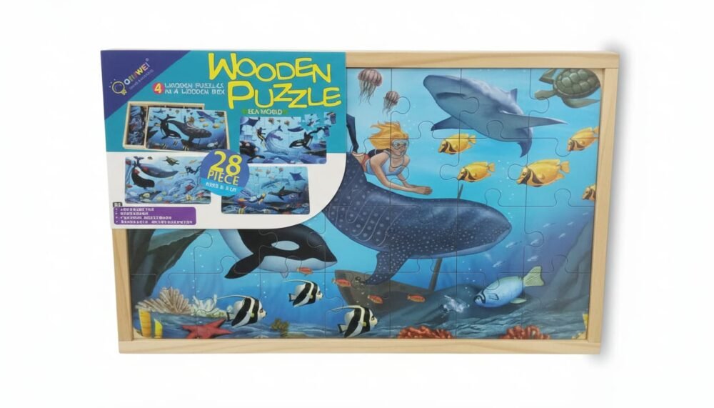 Sea World Wooden Puzzle: 4-in-1 Undersea Adventure (28 Pieces)