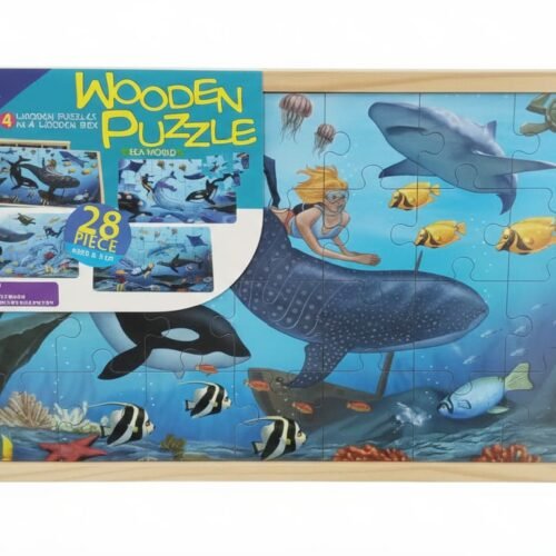 Sea World Wooden Puzzle: 4-in-1 Undersea Adventure (28 Pieces)