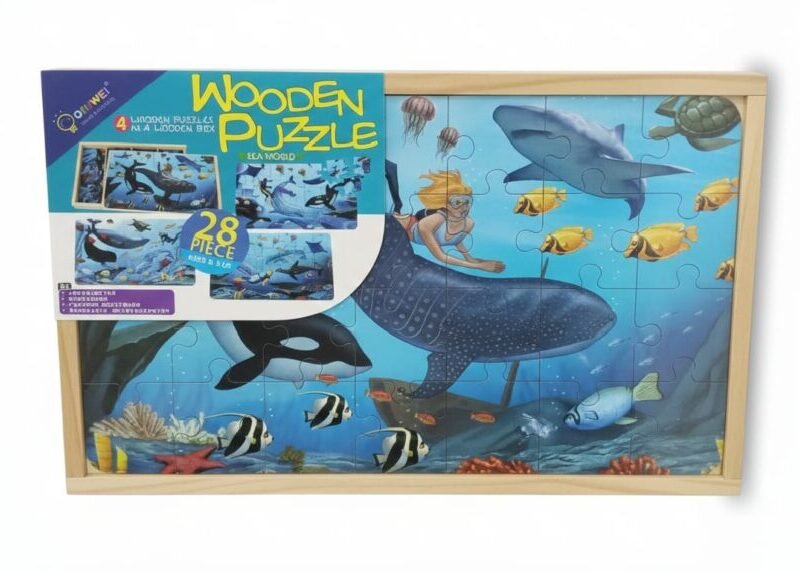 Sea World Wooden Puzzle: 4-in-1 Undersea Adventure (28 Pieces)