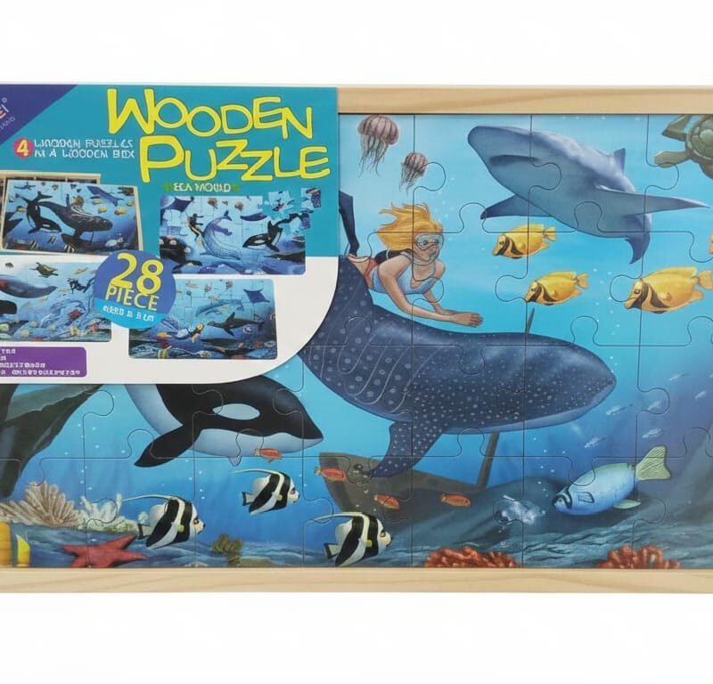 Sea World Wooden Puzzle: 4-in-1 Undersea Adventure (28 Pieces)