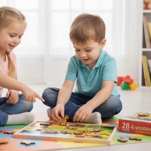 WhatsApp Image 2025-11-23 at 11.13.00 AM (1) QIGAIWEI Wooden Puzzle Set: 4-in-1 Animal Farm Fun (28 Pieces)