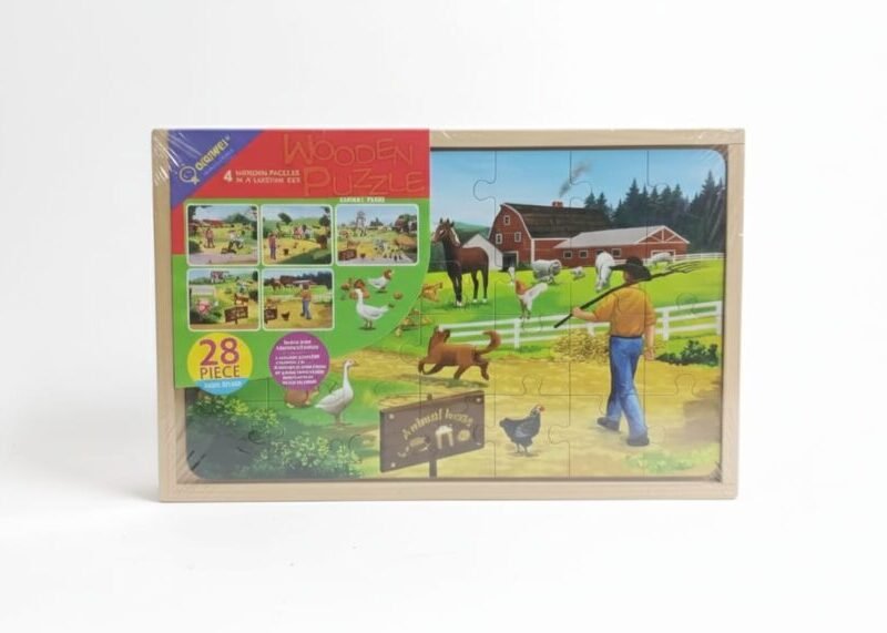 QIGAIWEI Wooden Puzzle Set: 4-in-1 Animal Farm Fun (28 Pieces)