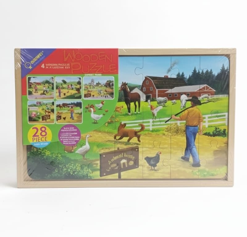 QIGAIWEI Wooden Puzzle Set: 4-in-1 Animal Farm Fun (28 Pieces)