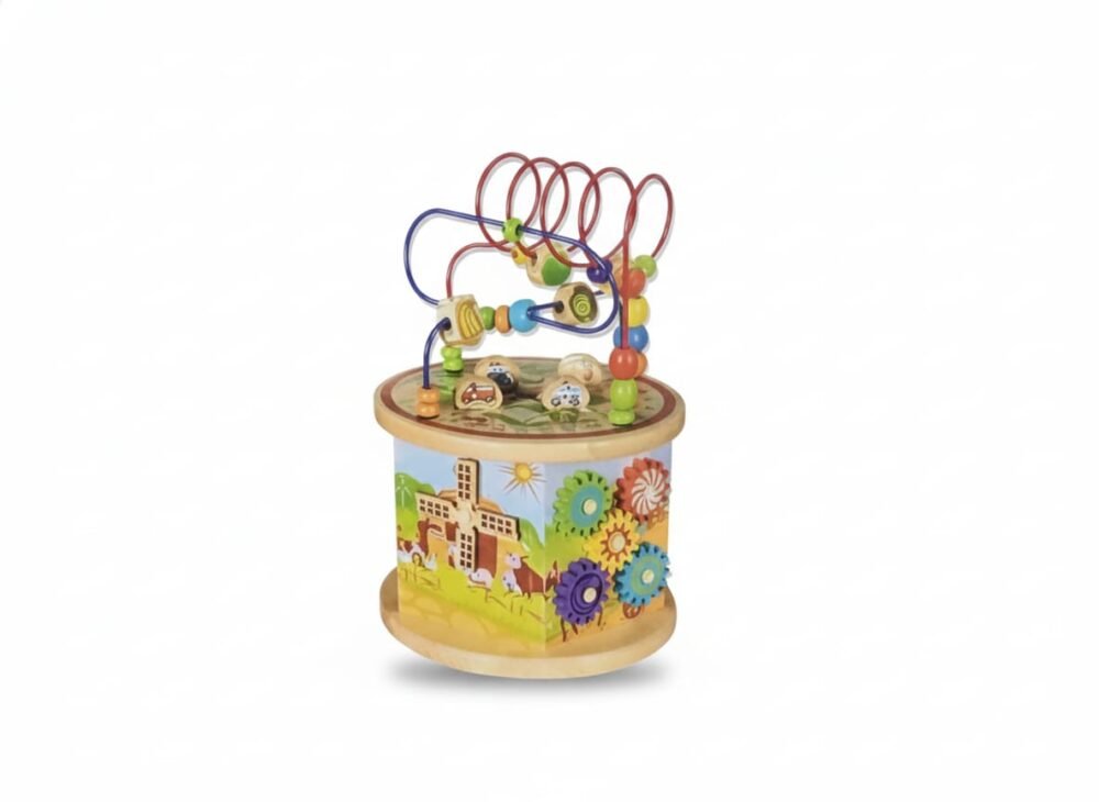 Five Sides of Farmyard Fun: Wooden Winding Bead Activity Cube