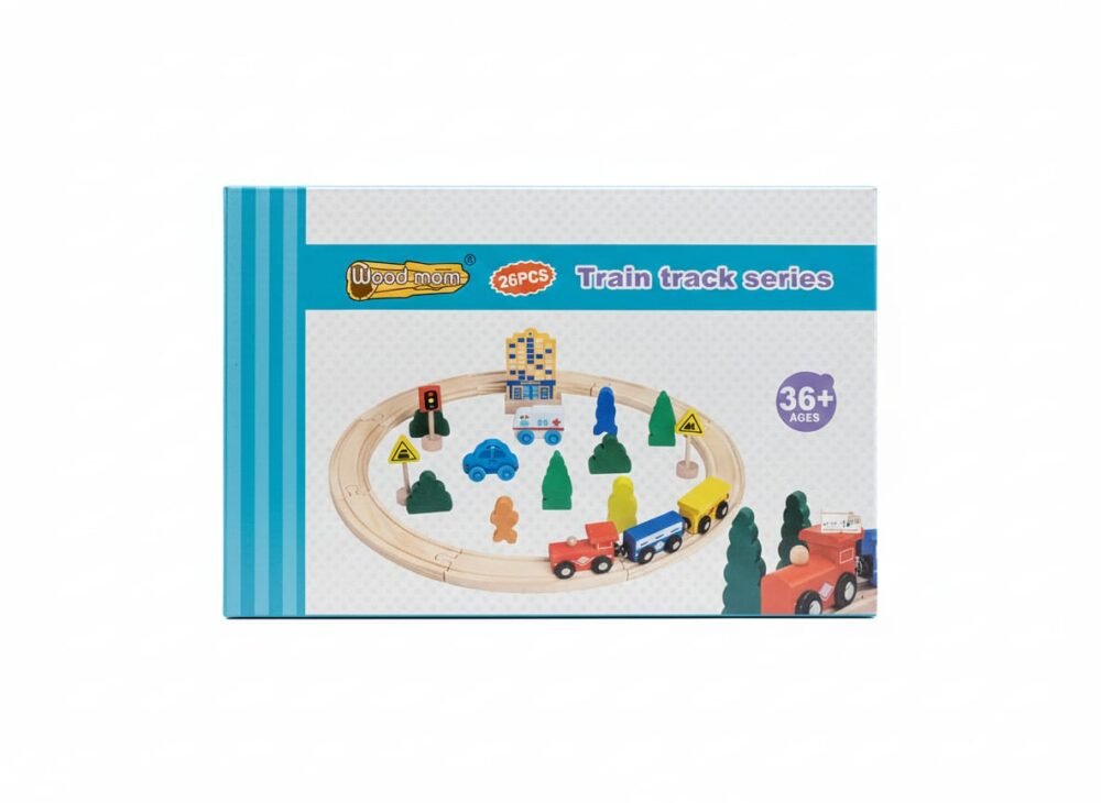 Woodmom 26-Piece Wooden Train Track Set