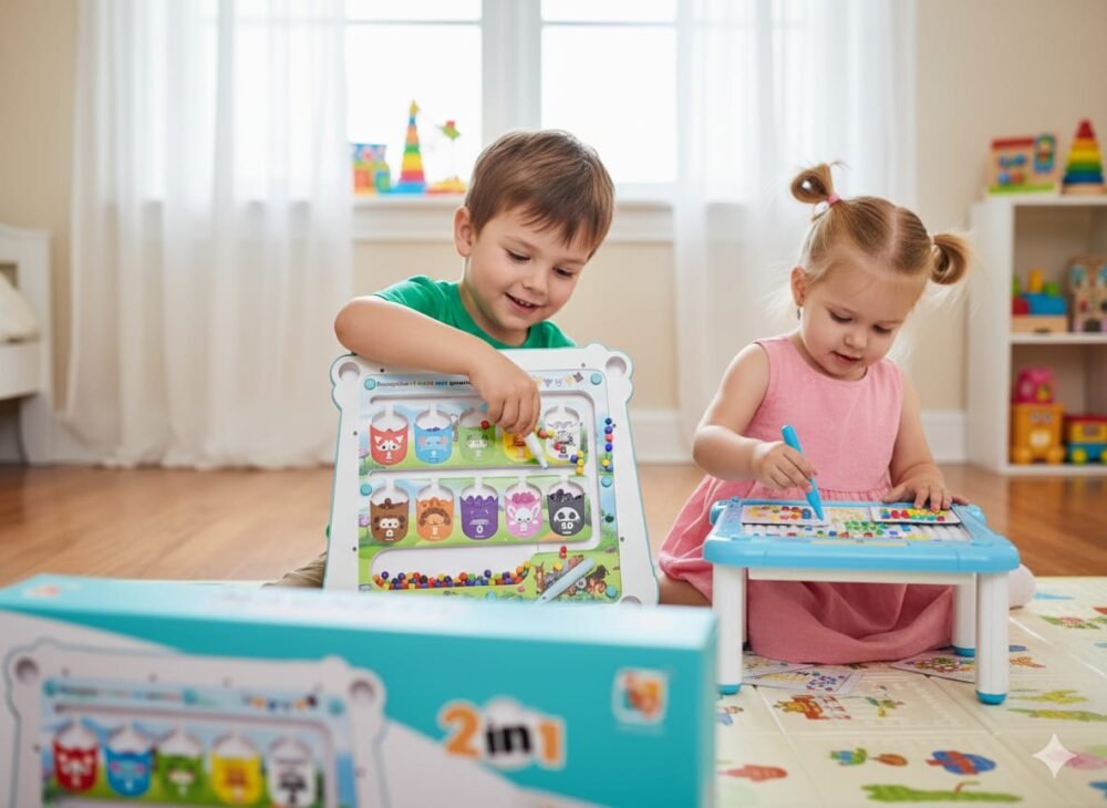 2 in 1 Magnetic Disk Drawing/Maze & Puzzle Board