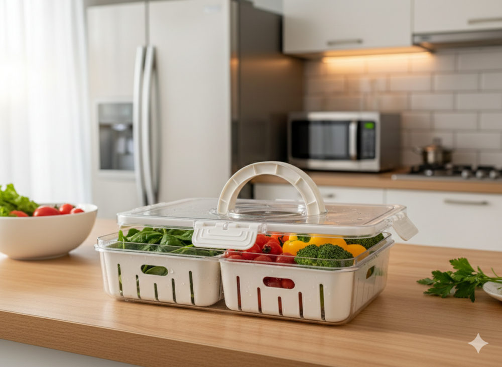 علبة منظمه مع مصفاة للبراد