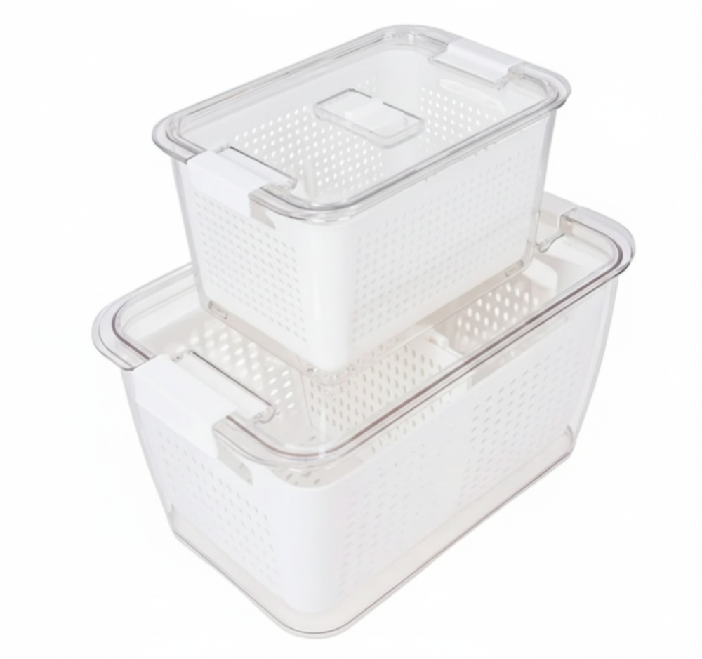 2 Pack Produce keepers - علب تنظيم مع مصفاة للبراد