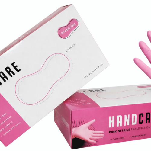 Hand Care Pink Nitrile "100 gloves" - كفوف زهر