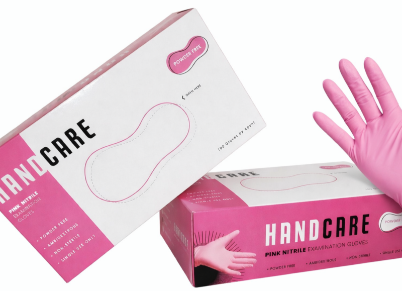 Hand Care Pink Nitrile "100 gloves" - كفوف زهر