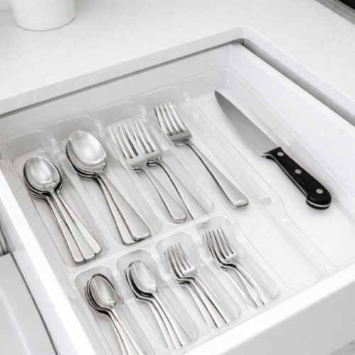 منظم أدراج بلاستيك شفاف متعدد الأقسام