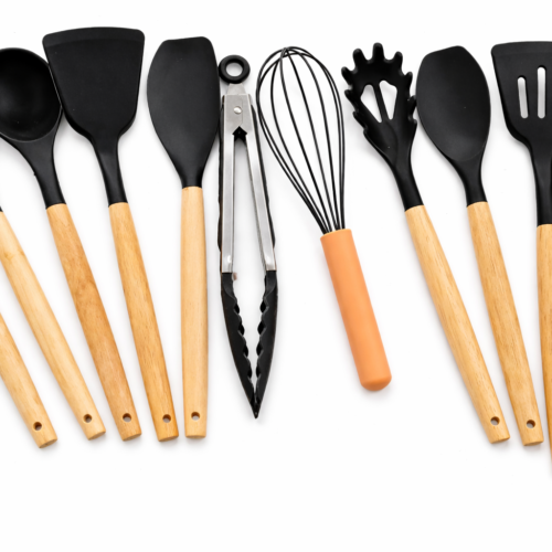 Silicone Utensils Set With Plastic Holder 12 PCS  - طقم ملاعق سيليكون