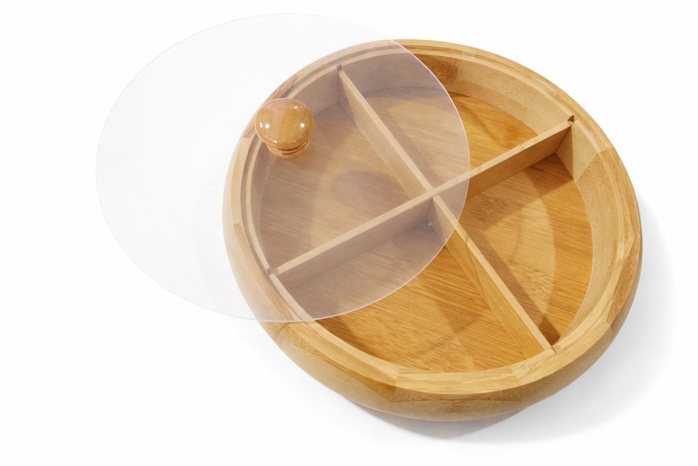 صندوق تقديم وتخزين خشبي متعدد الأقسام بغطاء شفاف 25*25 سم