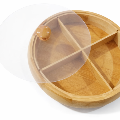 صندوق تقديم وتخزين خشبي متعدد الأقسام بغطاء شفاف 25*25 سم