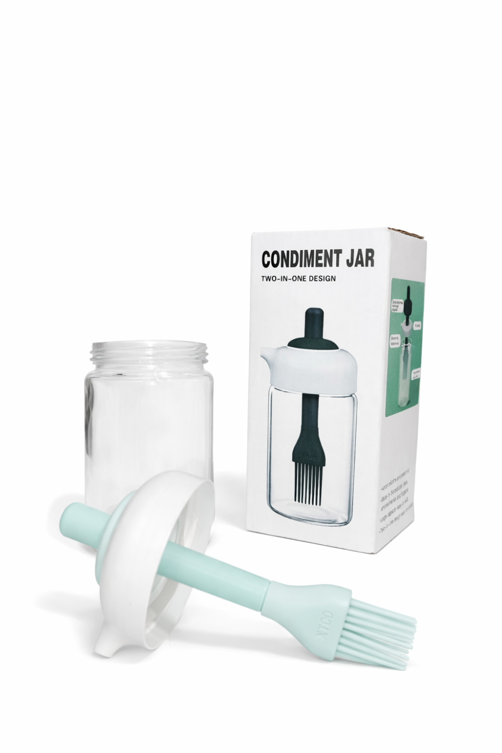 Condiment jar "two in one" - وعاء زيت زجاج مع فرشاة سيليكون