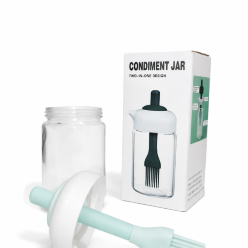 Condiment jar "two in one" - وعاء زيت زجاج مع فرشاة سيليكون
