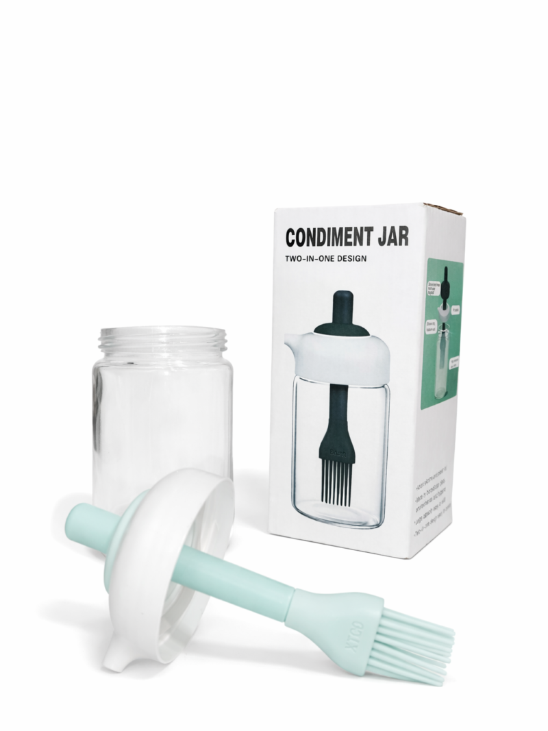 Condiment jar "two in one" - وعاء زيت زجاج مع فرشاة سيليكون
