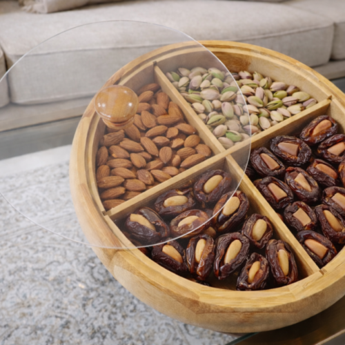 صندوق تقديم وتخزين خشبي متعدد الأقسام بغطاء شفاف 25*25 سم