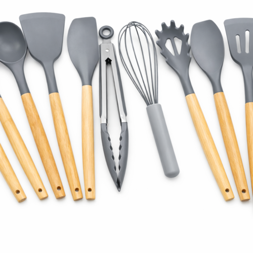 Silicone Utensils Set With Plastic Holder 12 PCS  - طقم ملاعق سيليكون