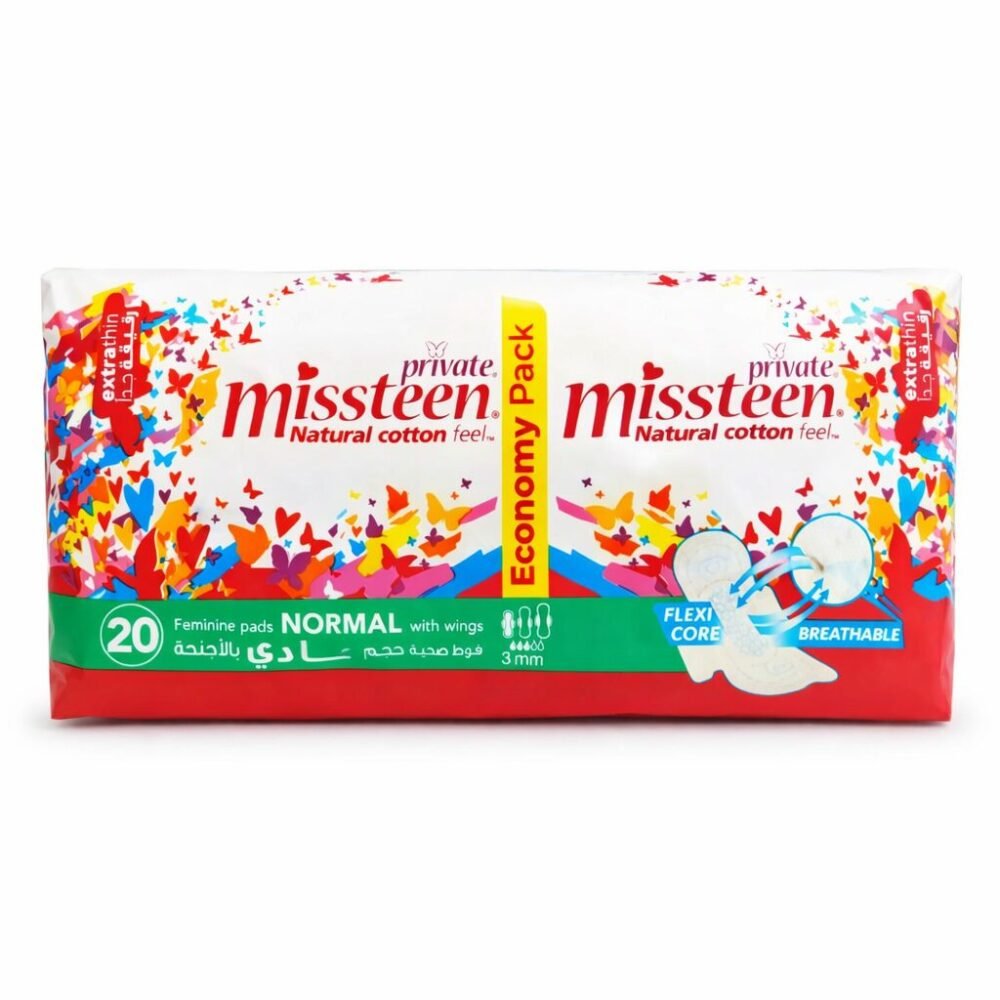 "Private Missteen" 20 Feminine Pads Normal with wings extra thin /3mm - فوط صحيّة حجم عادي بالأجنحة رقيقة جدا