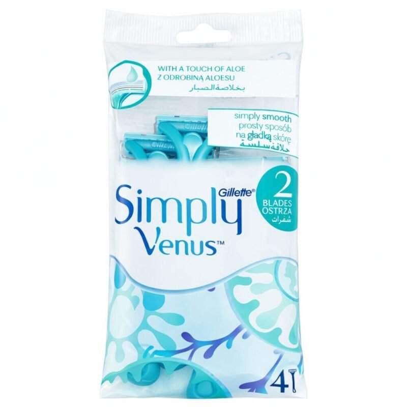 "Gillette" Simply Venus 2 Blades Simply Smooth  4 pcs  -  شفر حلاقة بخلاصة الأولفيرا