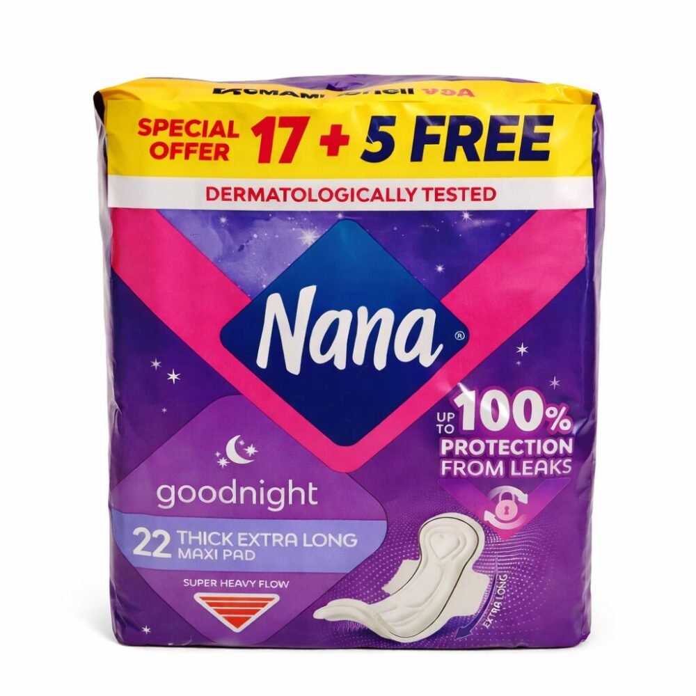 "Nana" Goodnight 22 Maxi Pads Thick Extra Long - نانا فوط صحيّة ليلية ماكسي سميكة طويلة جدا للتدفق القوي جدا حماية من التسرب