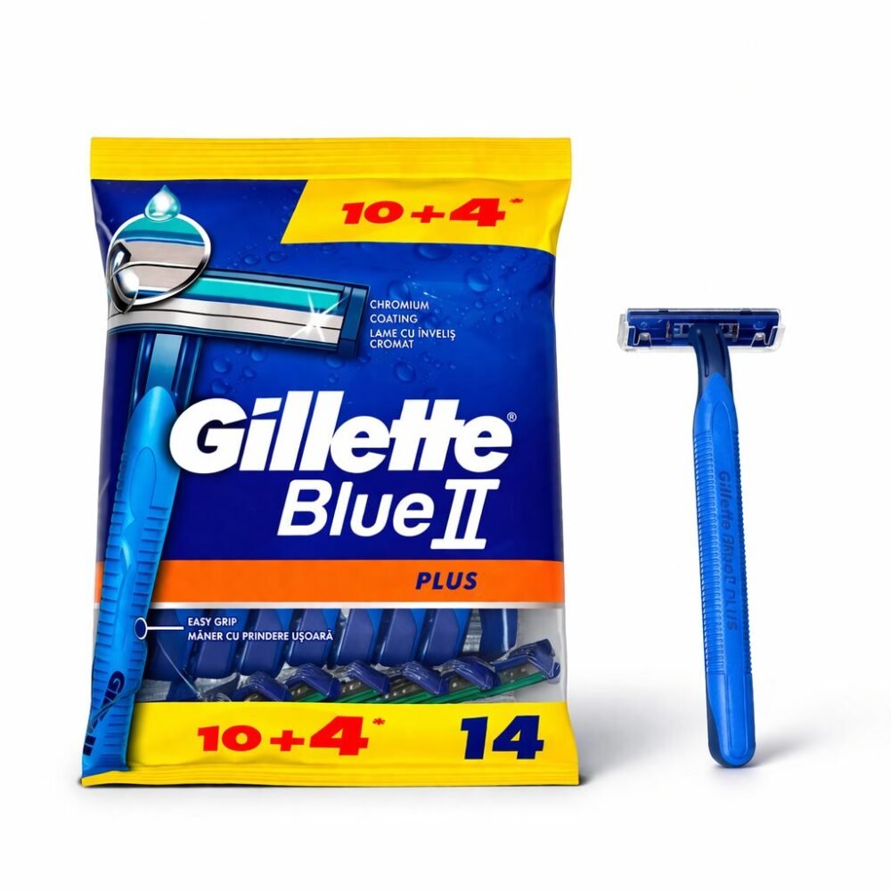 "Gillette" Blue II Plus 10+4 pcs Chromium Coating - شفر حلاقة