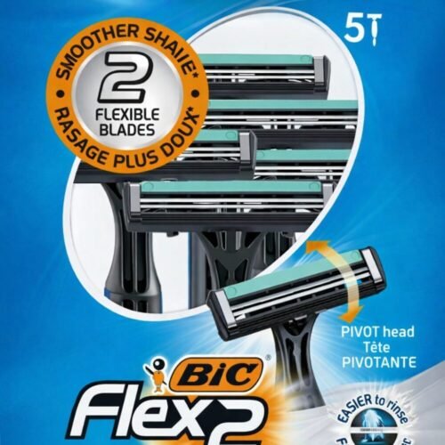 "Bic" Flex2 Smoother Shave 2 Flexible Blades Pivot Head 5 pcs - شفر حلاقة