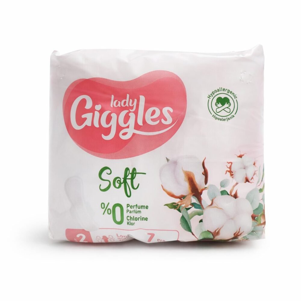 "Lady Giggles" 7 pcs Soft Long Size 2 - فوط صحيّة نعومة قطنية مناسبة للبشرة الحساسة