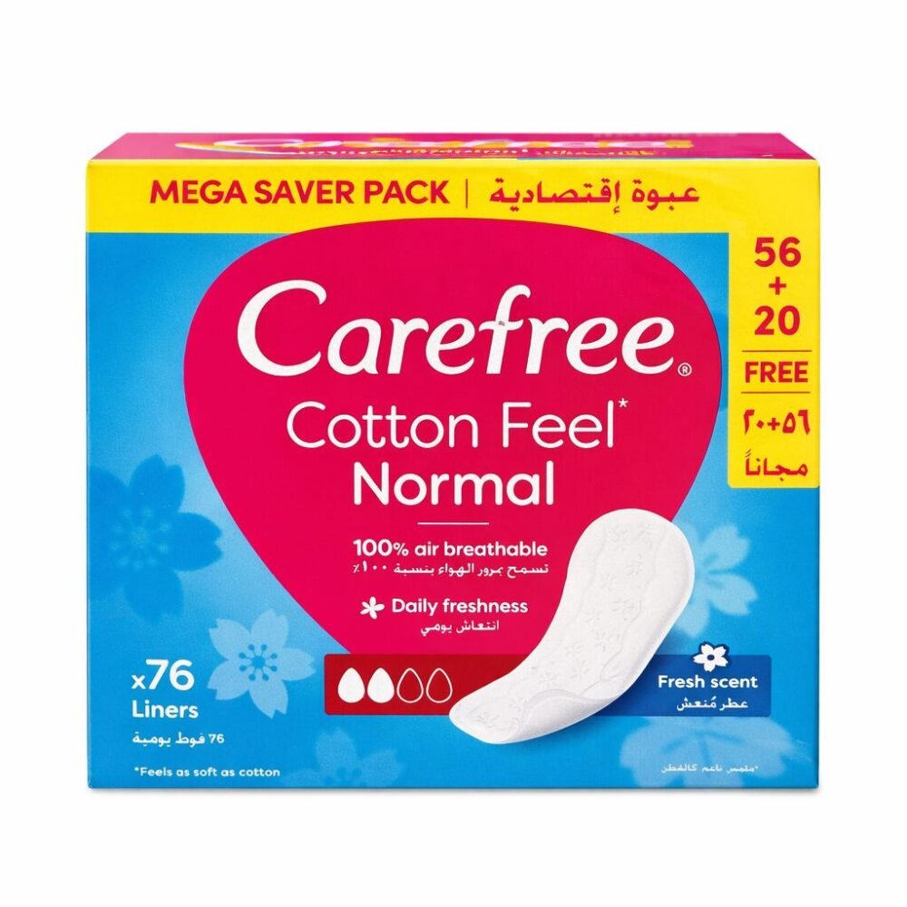 "Carefree" Cotton Feel  76 Liners Daily Freshness Normal Fresh Scent - فوط يومية مع عطر منعش