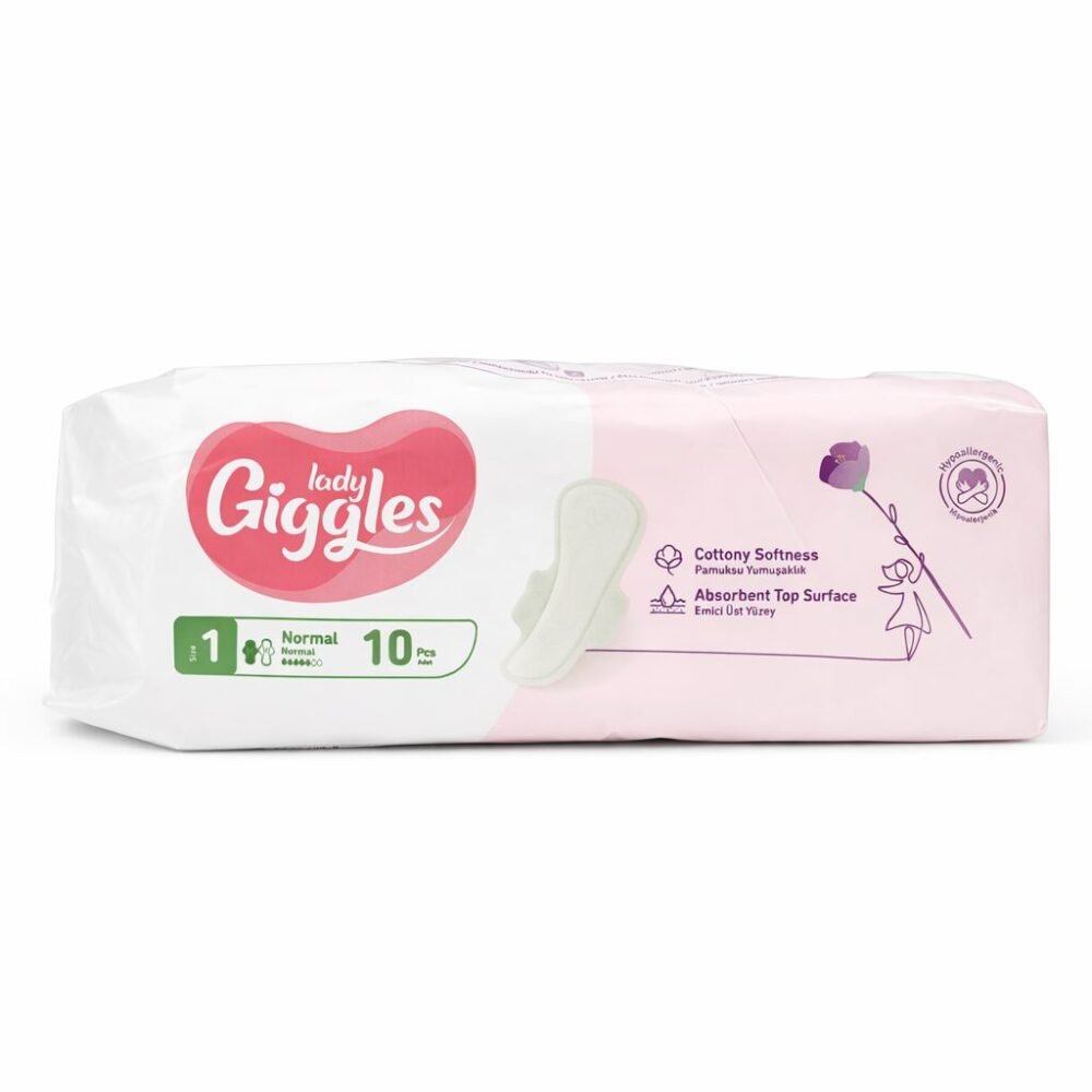 "Lady Giggles" 10 pcs Normal Size 1 - فوط صحيّة نعومة قطنية مناسبة للبشرة الحساسة