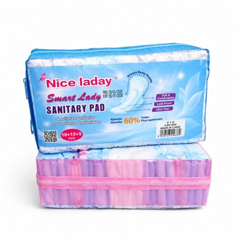 "Nice Lady" Sanitary Pad 10+15+5 pcs - فوط صحية ثلاث مقاسات مع حقيبة بسحاب