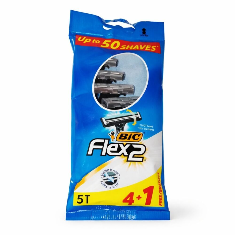 "Bic" Flex2 Flexible Blades For a Smoother Shave  Pivot Head 4+1pcs - شفر حلاقة