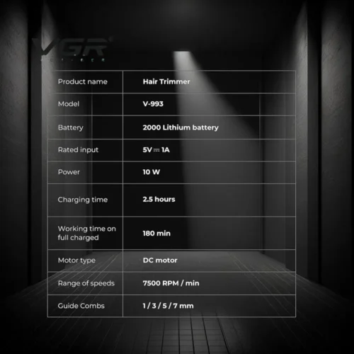 "VGR" V-993 Professional Hair Trimmer 180 minutes - ماكينة حلاقة شعر احترافية
