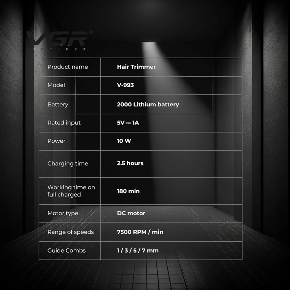"VGR" V-993 Professional Hair Trimmer 180 minutes - ماكينة حلاقة شعر احترافية
