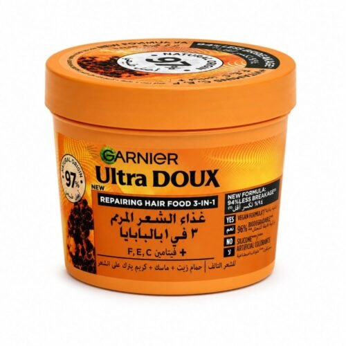 "GARNIER Ultra Doux" Hot Oil Bath + Mask + Leave-In Cream  390 ml - غذاء الشعر المرمم 3 في 1 بالبابايا