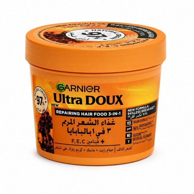 "GARNIER Ultra Doux" Hot Oil Bath + Mask + Leave-In Cream  390 ml - غذاء الشعر المرمم 3 في 1 بالبابايا