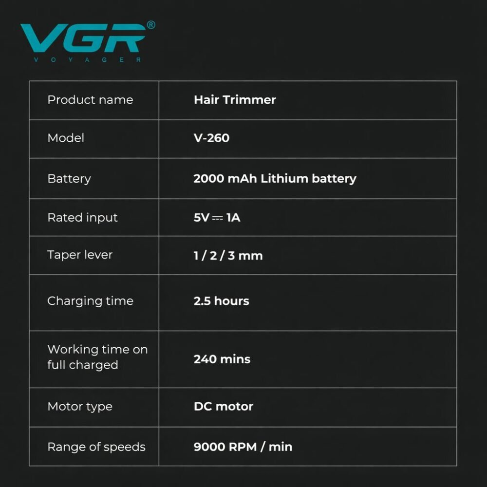 "VGR" V-260 Professional Body Trimmer 240 minutes - ماكينة حلاقة شعر إحترافية