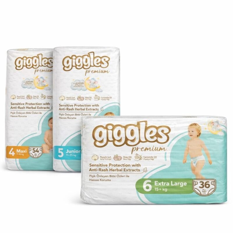 "Giggles" Premium Sensitive Protection Anti-Rash Herbal Extracts  Size 4/5/6 - حفاض أطفال