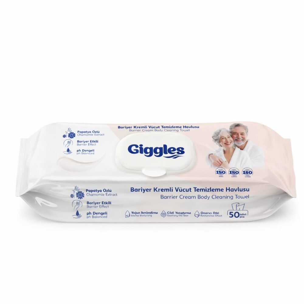 "Giggles" Barrier Cream Body Cleaning Towel Wipes  50 pcs - مناديل مبللة لتنظيف كامل الجسم بكريم
