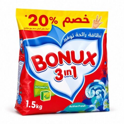"BONUX 3in1" Laundry Detergent Powder 1.5 kg - مسحوق بودر للغسيل نظافة ,رائحة وتوفير