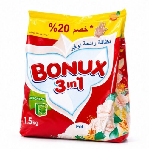 "BONUX 3in1" Laundry Detergent Powder 1.5 kg - مسحوق بودر للغسيل نظافة ,رائحة وتوفير