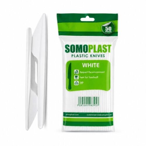 "Somo Plast" Plastic Knives 16 cm 50 pcs - سكاكين بلاستيك أبيض